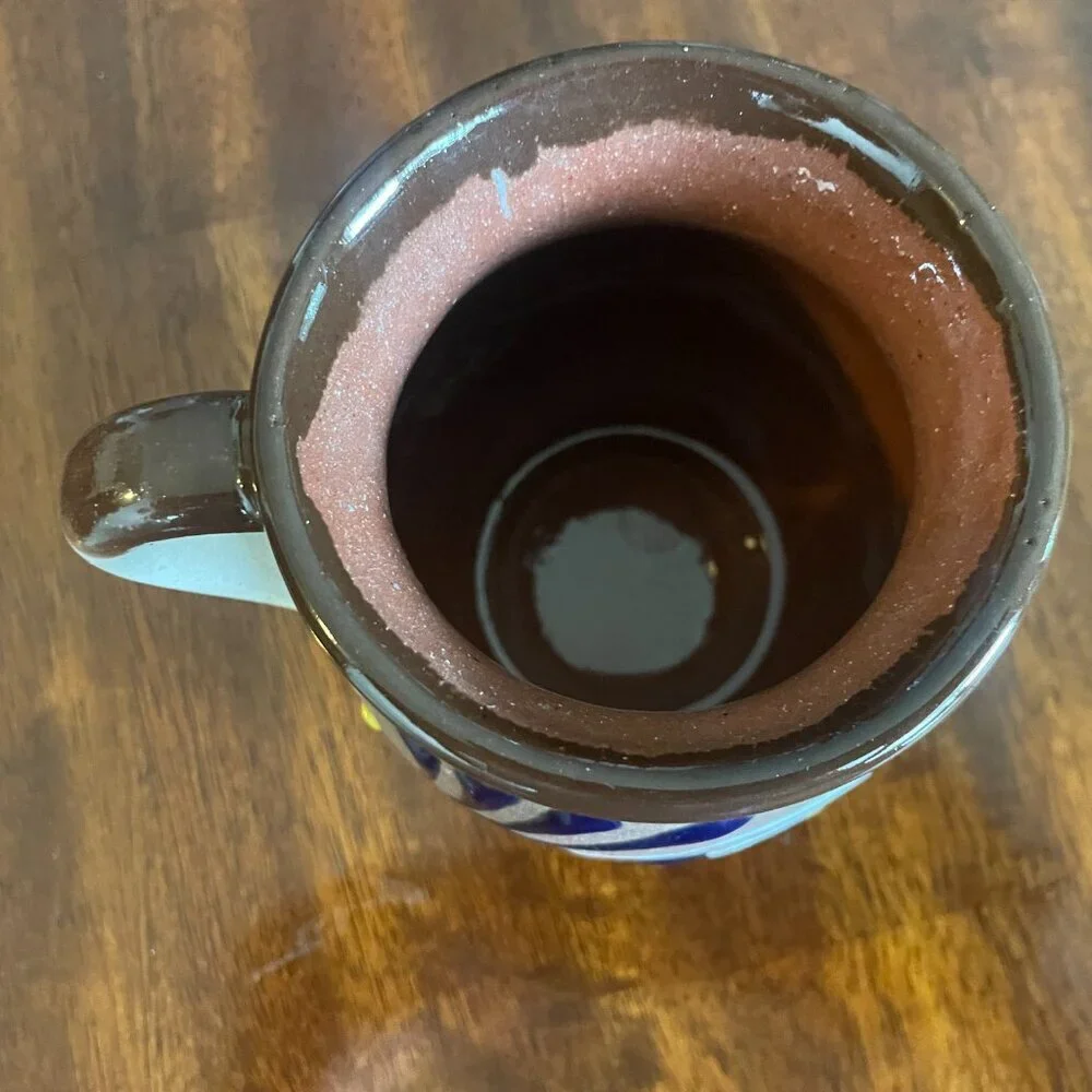 Brown Navy Mexican Pottery Mug Collectible Folk Art!